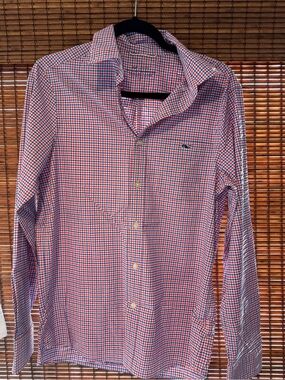 Vineyard Vines Red and Blue Check Button-Up Dress Shirt
